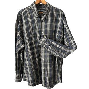Ralph Lauren Blaire Plaid Button-Down Shirt Black/Blue Cotton Long Sleeve Large